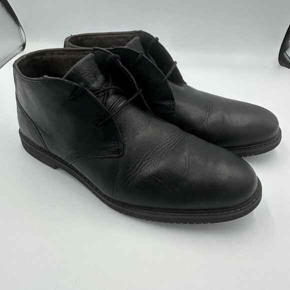 Timberland Cobleton Ortholite 2 Eye Chukka BOOTS Mens 9.5 Black Leather 5548A - Picture 1 of 11